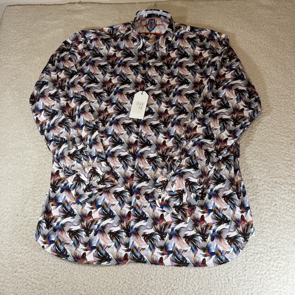 Luchiano Visconti Men's 2XL Beta Fish Shirt NWT Long Sleeve Cotton Multicolor